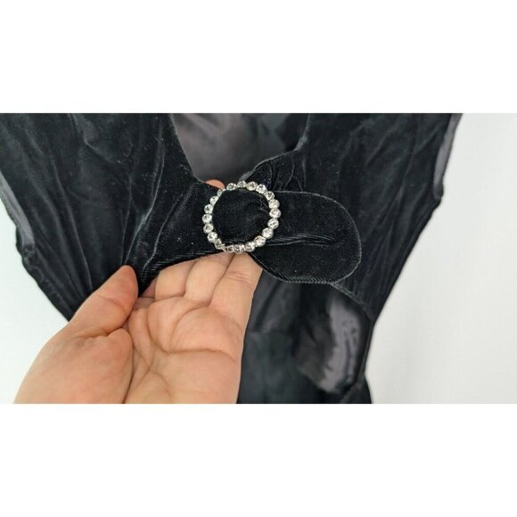 Vtg 90s Jay Jacobs Party Dress sz 5 Open Jeweled Back Knee Length Sheath Velvet - Picture 9 of 12